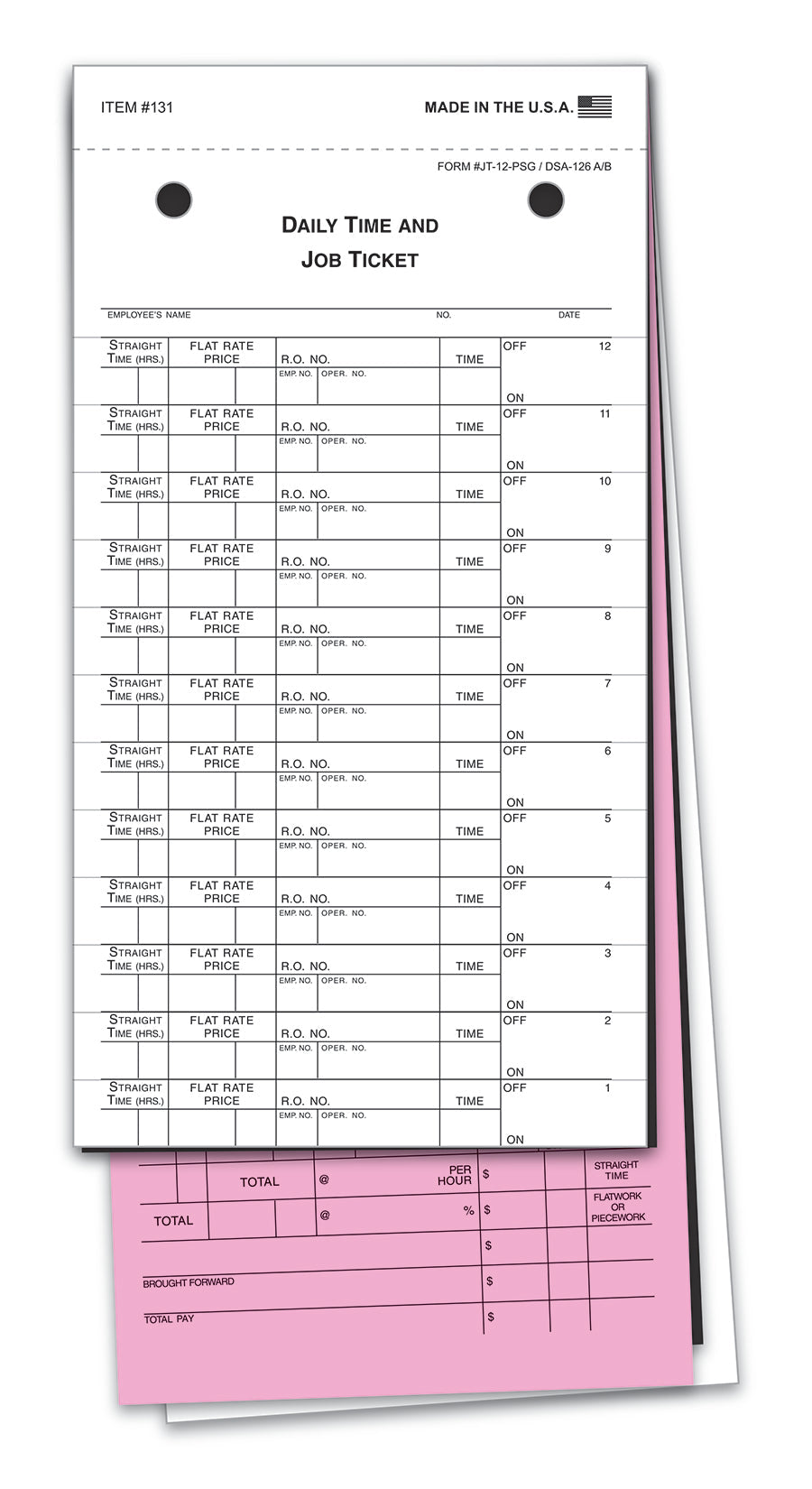 Job Time Ticket - Form JT-12-PSG/DSA-126 A/B