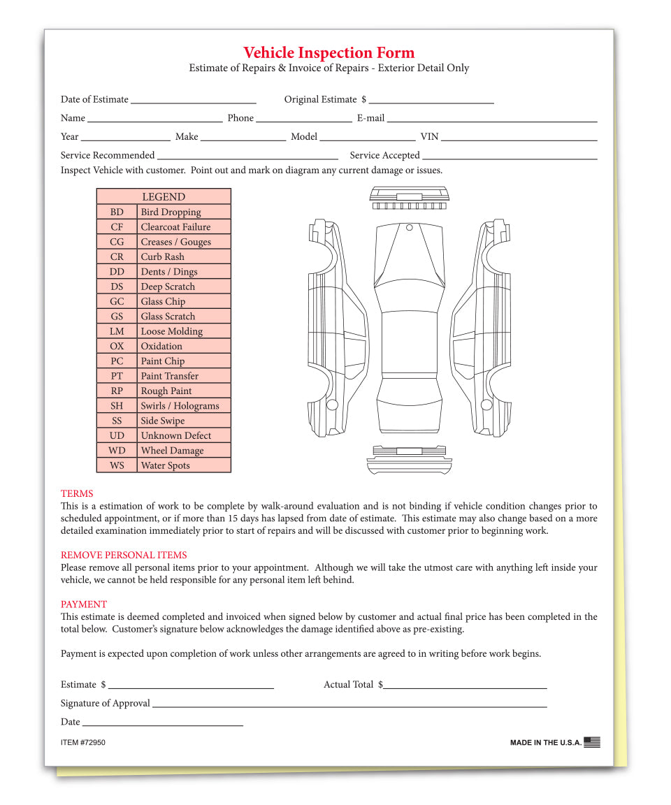 Vehicle Inspection Worksheet and Estimate