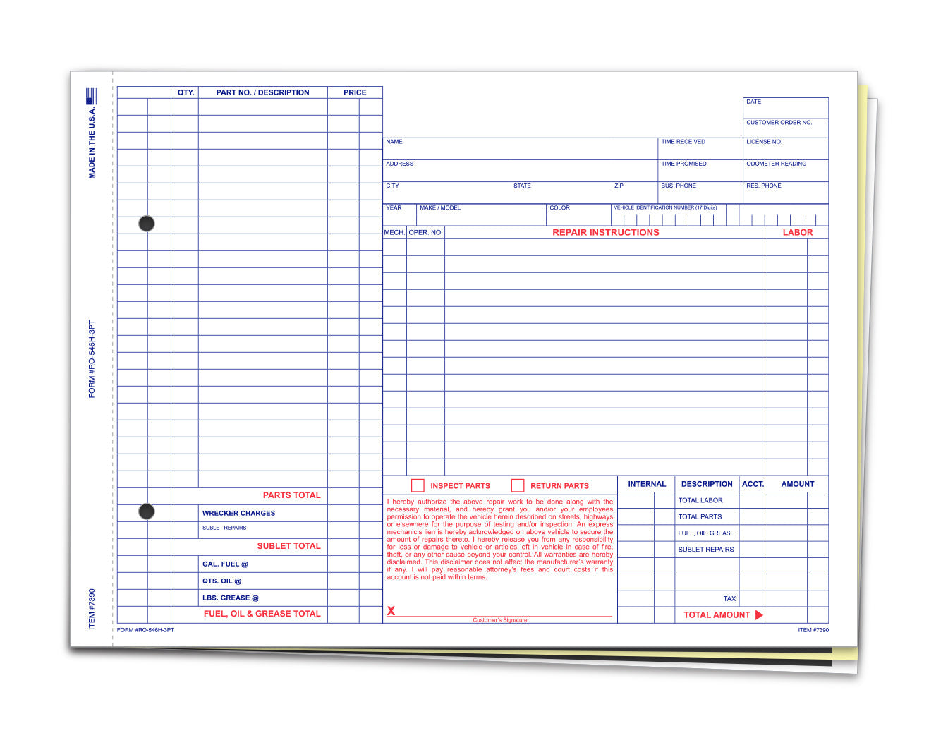Repair Order- Form RO-546H-3PT