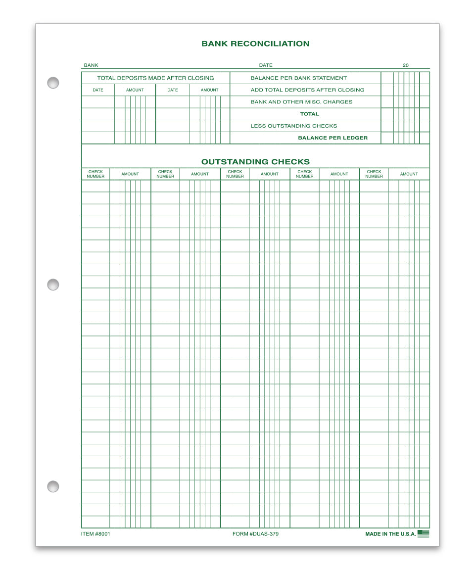 Bank Reconcilliations - Letter Size Ledger