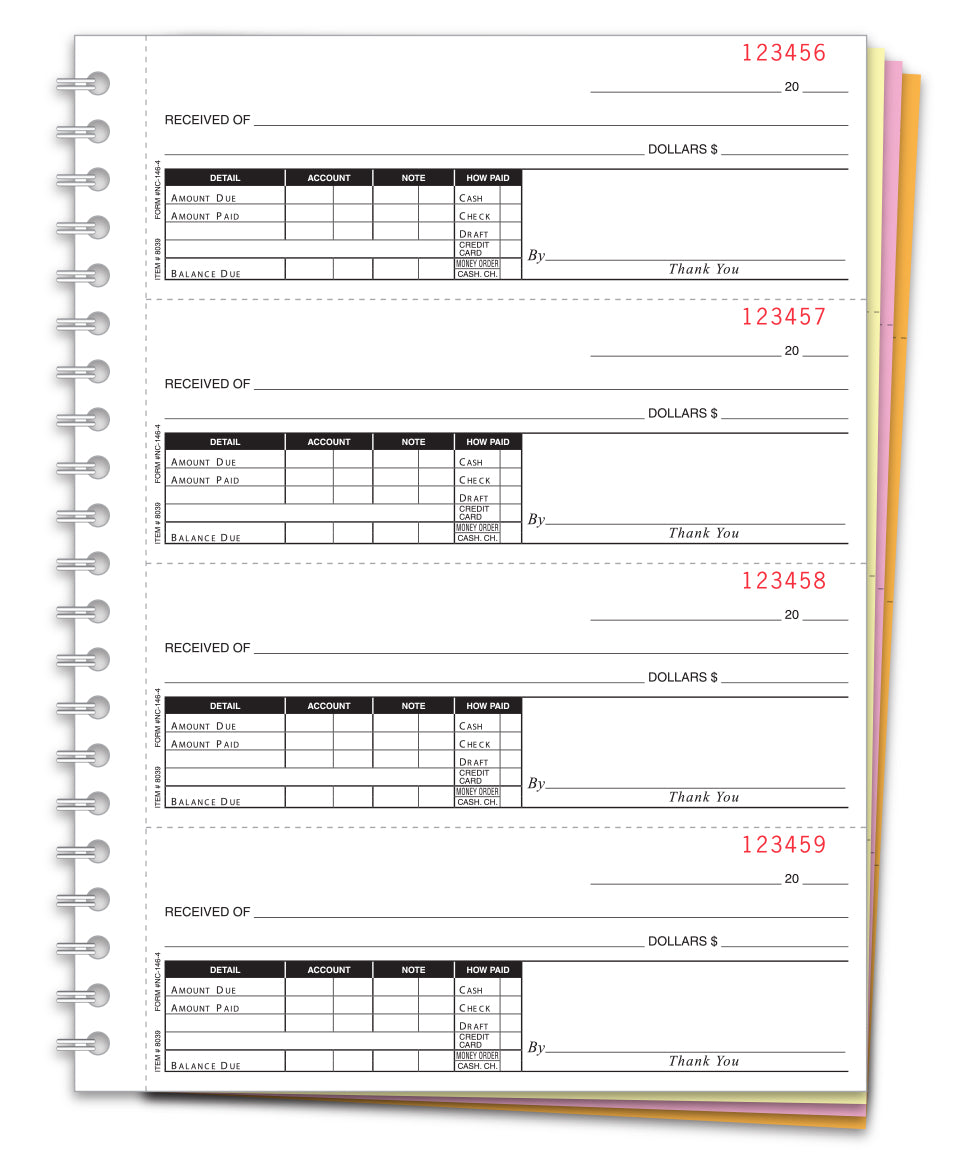 Cash Receipt Books - Letter Size 4-Part