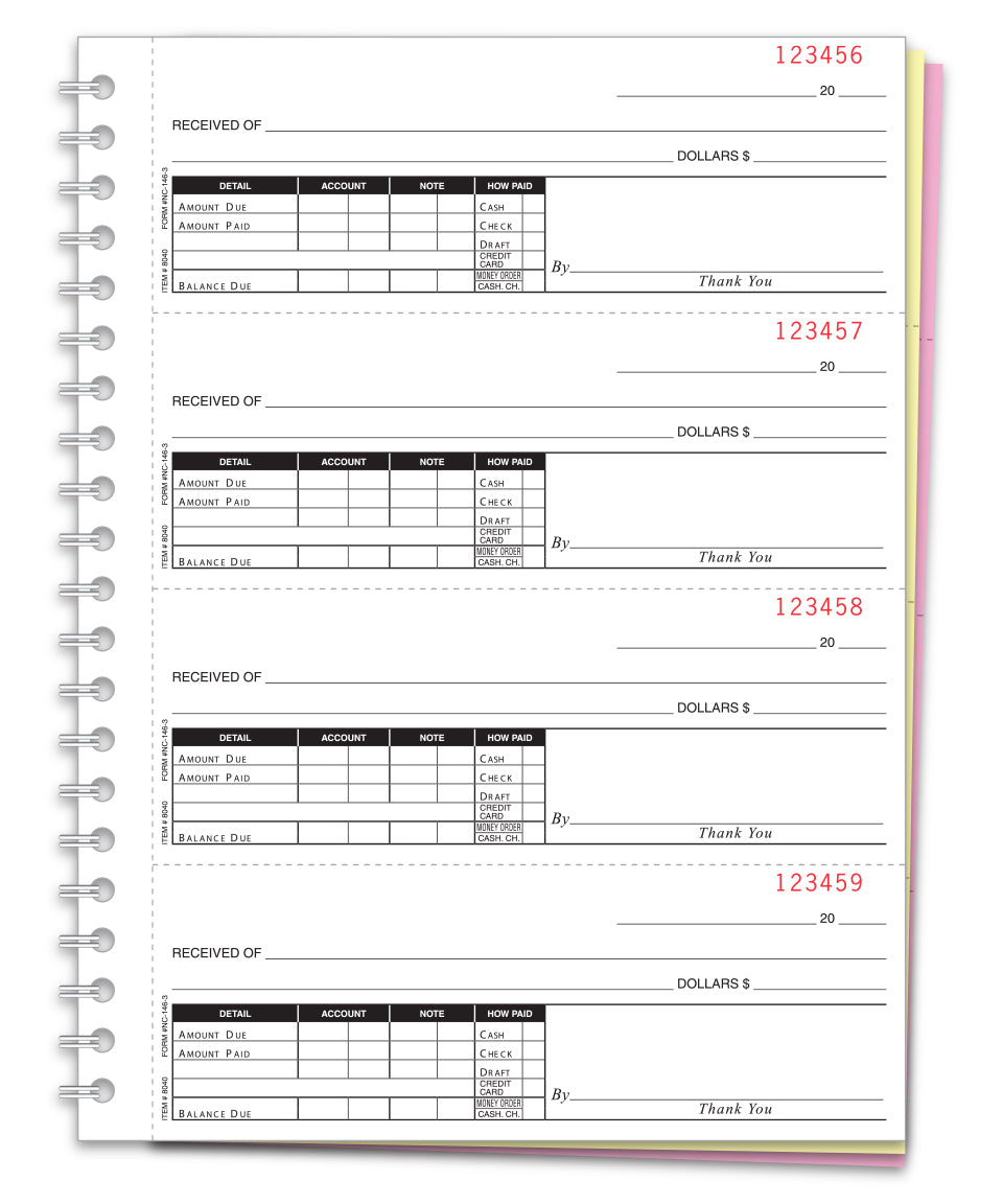 Cash Receipt Books - Letter Size 3-Part