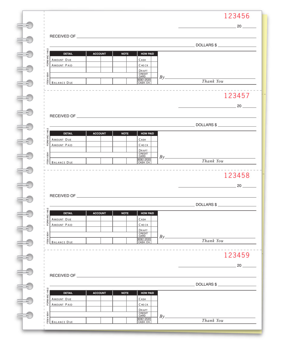 Cash Receipt Books - Letter Size 2-Part