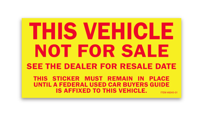 Vehicle Not For Sale Sticker, 100/Pack