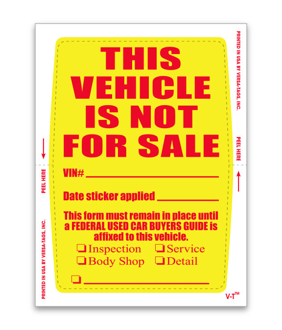 Vehicle Not For Sale Sticker, , 250/Pack