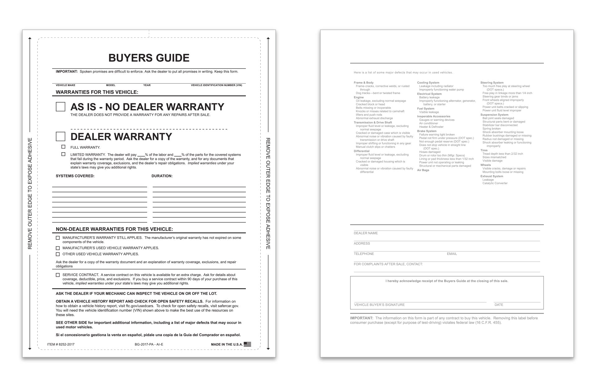 Buyers Guide - 1 Part - AS IS - Interior