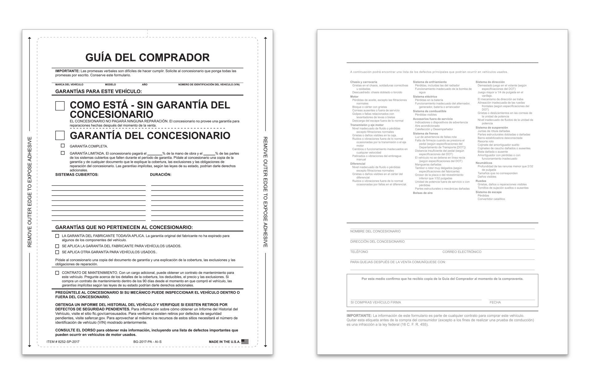 Buyers Guide - 1 Part - AS IS - Interior Spanish