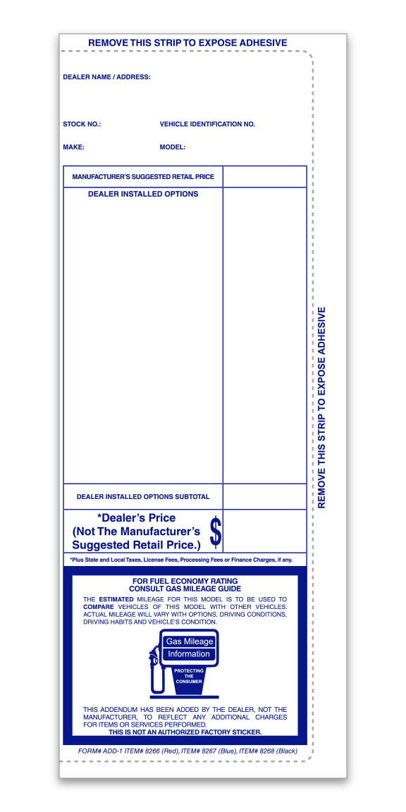 Addendum Sticker Blue 4.25" x 11" - Peel and Seal Pre-Printed