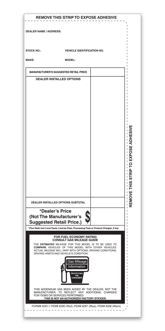Addendum Black 4.25" x 11" - Peel and Seal Pre-Printed