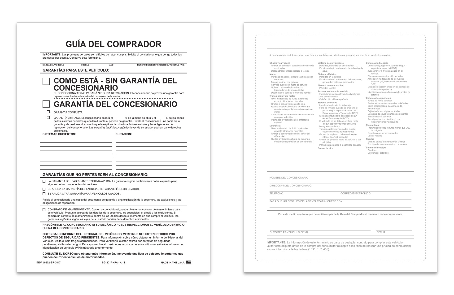 Buyers Guide - 1 Part AS IS - External Spanish