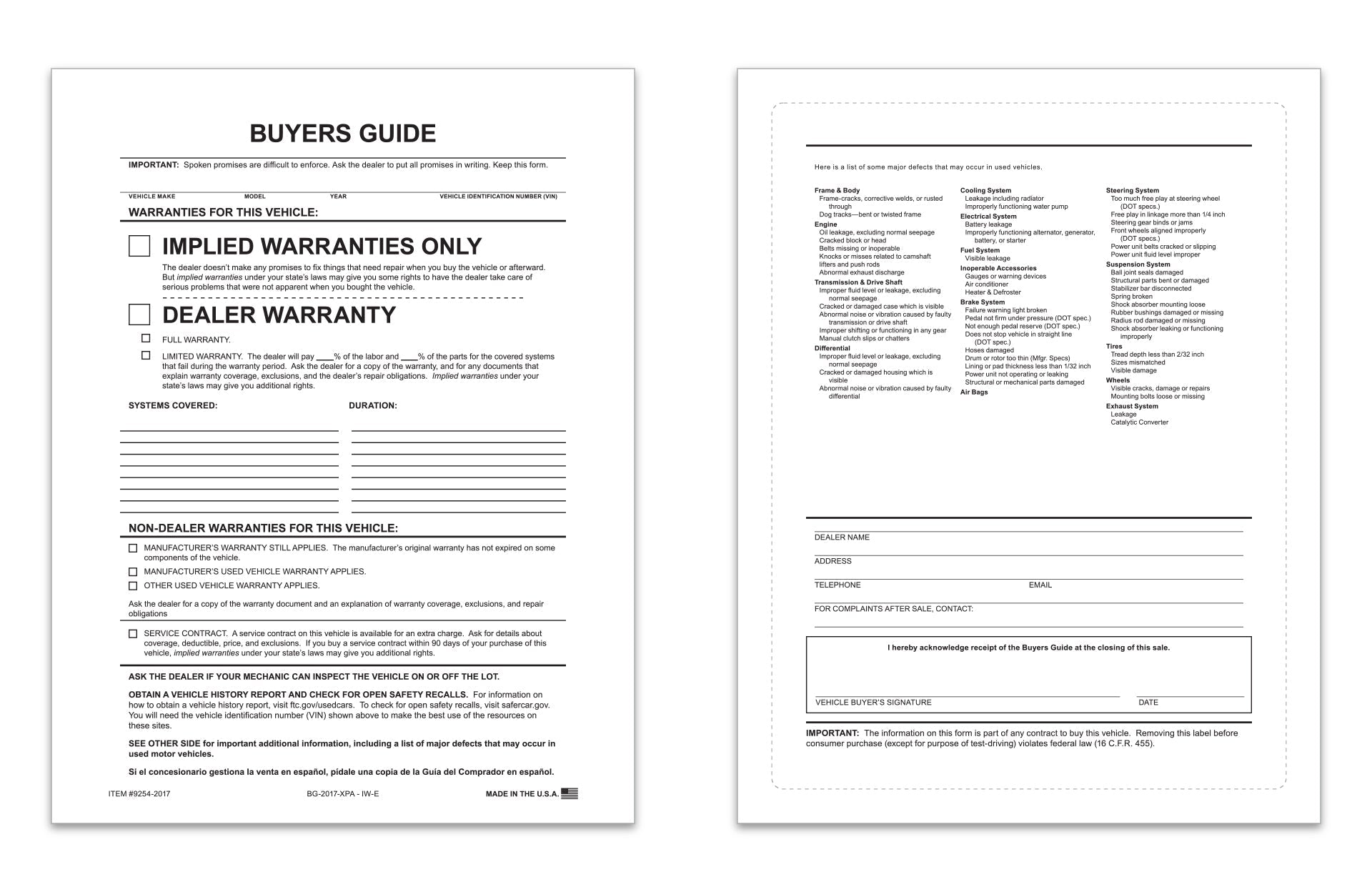Buyers Guide - 1 Part - Implied Warranty - External