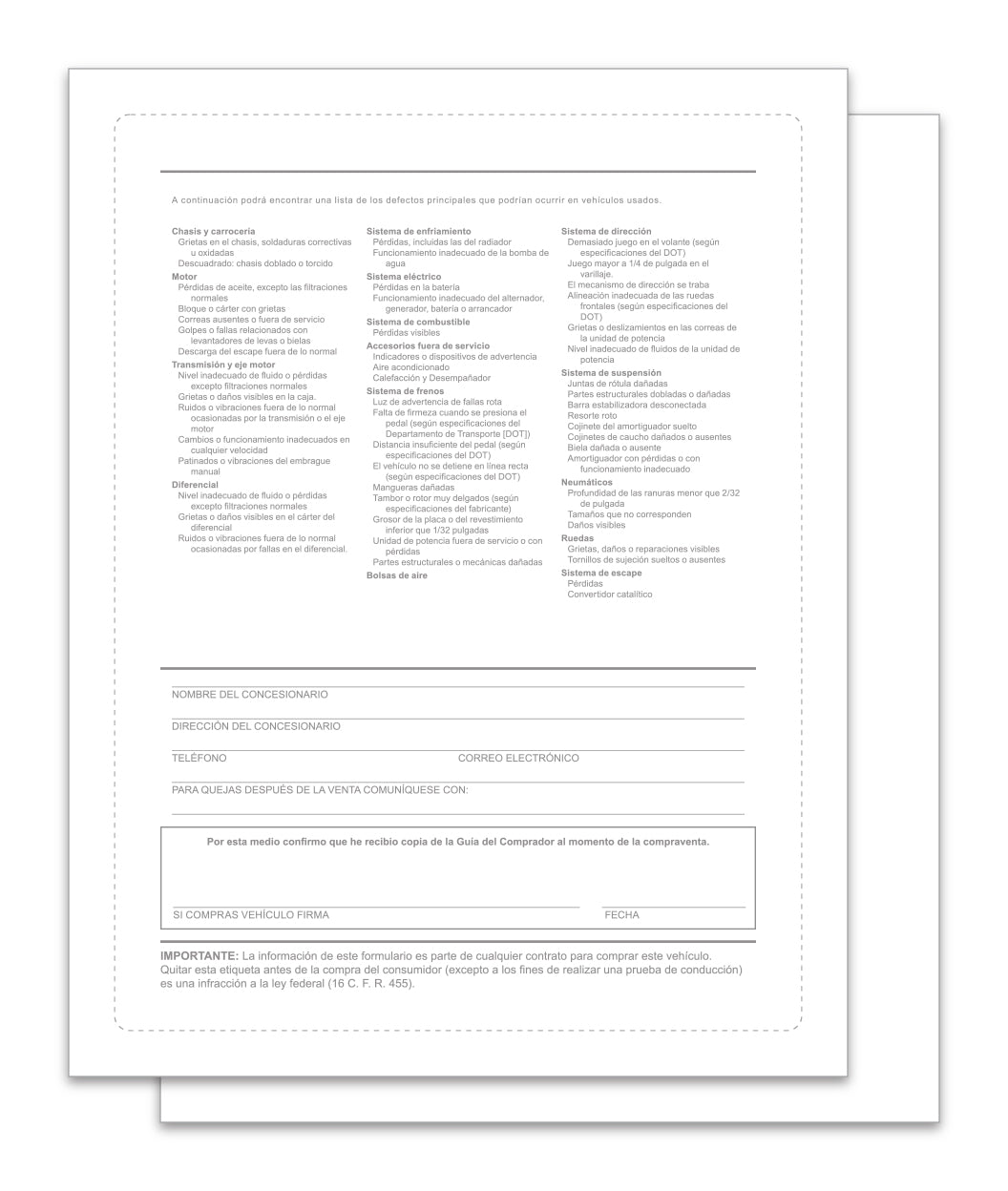 Buyers Guide Exterior Backer Only - Spanish - Exterior Peel and Seal 1 Part