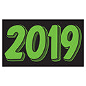 Rectangle Year Vinyl Sticker Green on Black 2019
