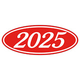 Oval Year Sticker White Red 2025