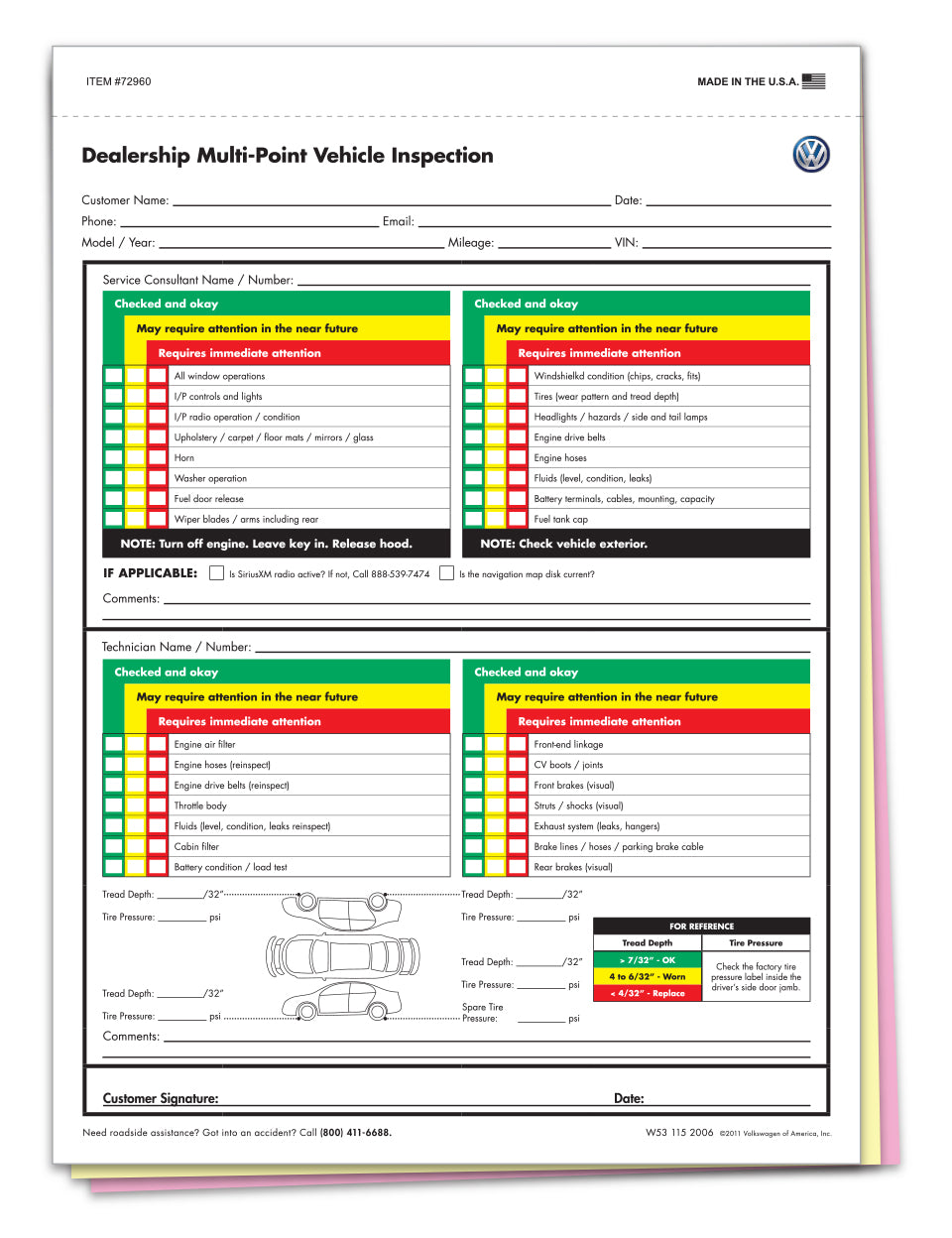 Multi Point Inspection Page Multi Point Inspection Form VW – Autostoresupply.com