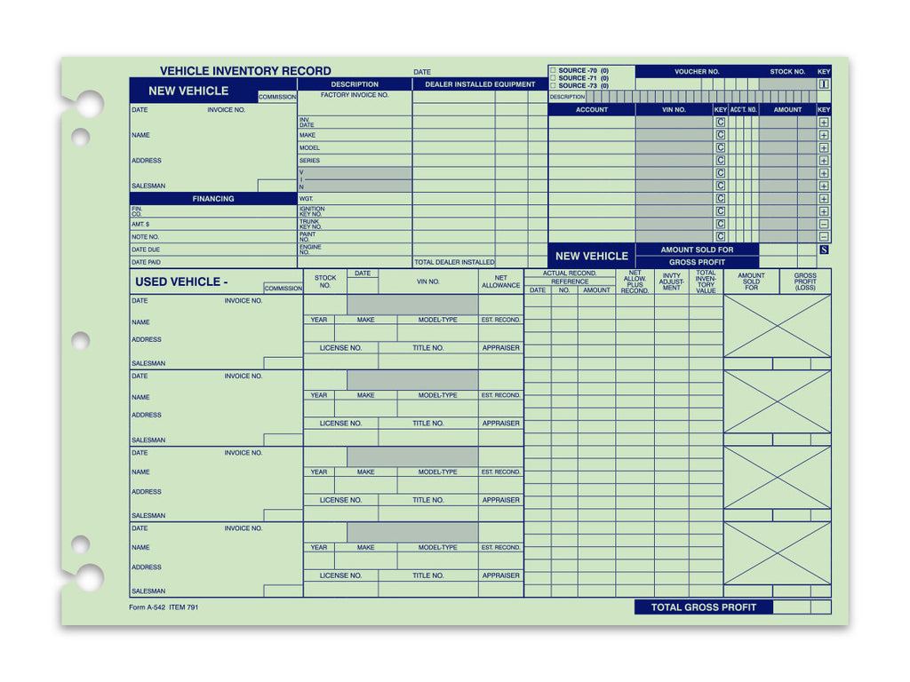 Vehicle Inventory Record, Form A-542 – Autostoresupply.com