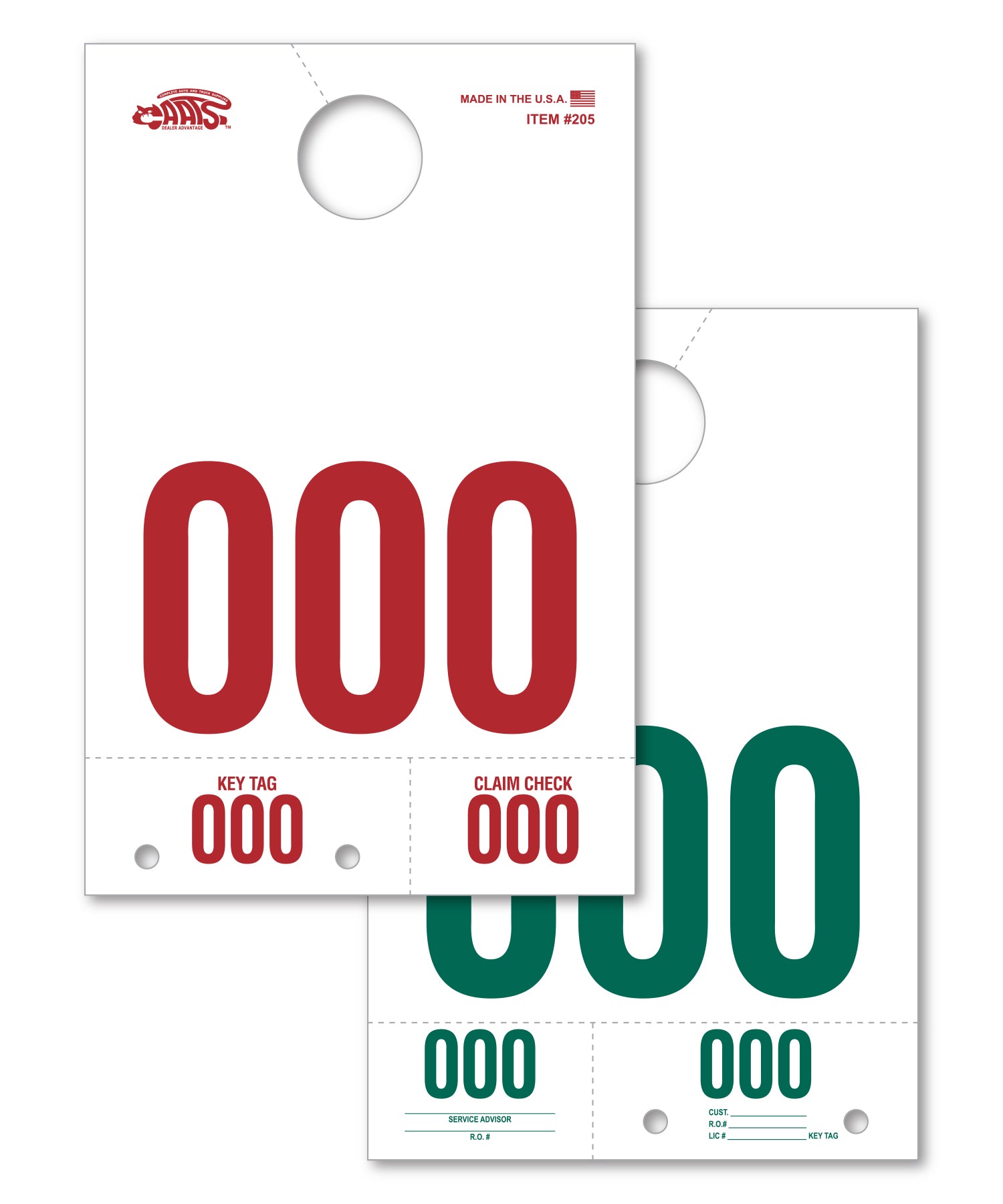 Service Dispatch Number/Hang Tag - Long White 000-999