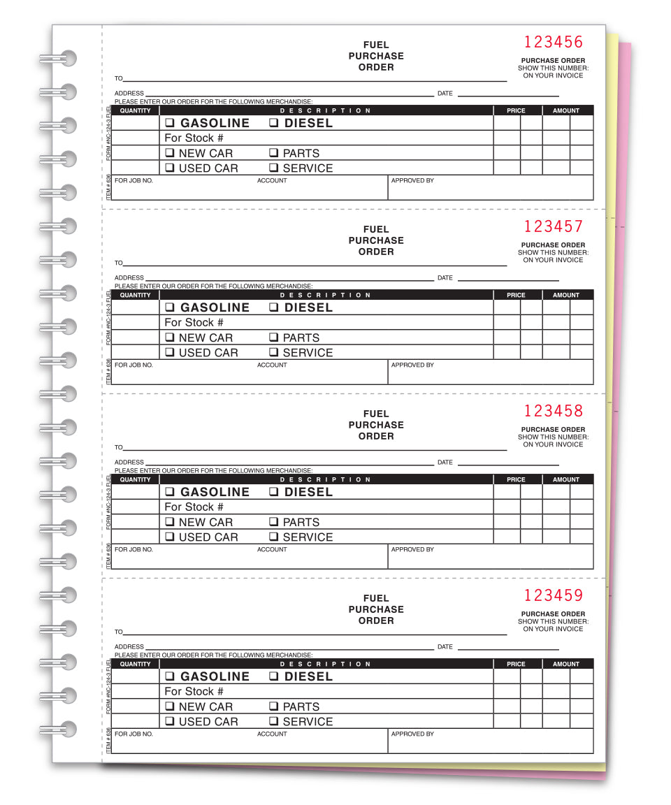 Fuel Purchase Order Book - 3 Part