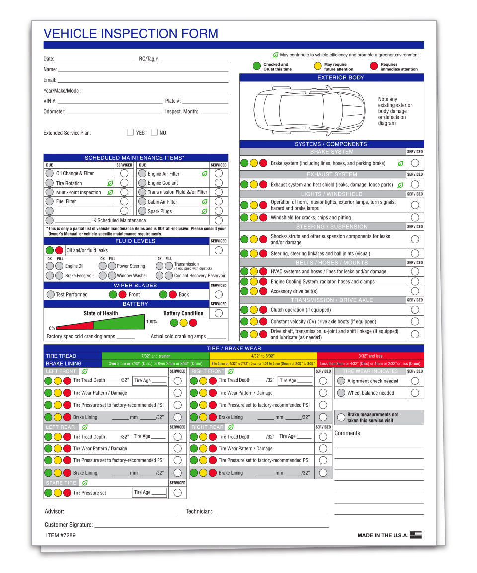 Multi Point Inspection Form Generic Vehicle Inspection