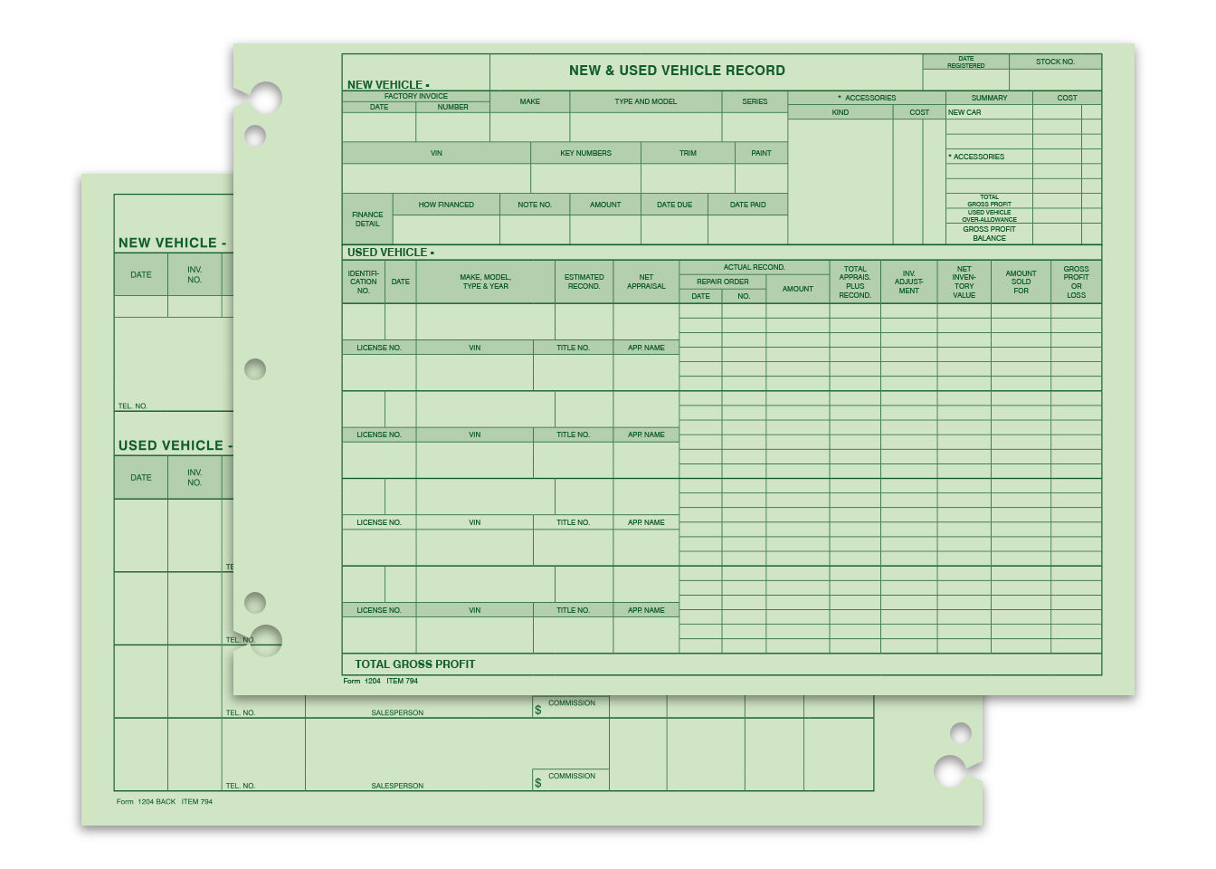 Vehicle Inventory Record, Form 1204