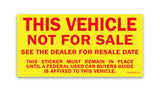 Vehicle Not For Sale Sticker, 100/Pack